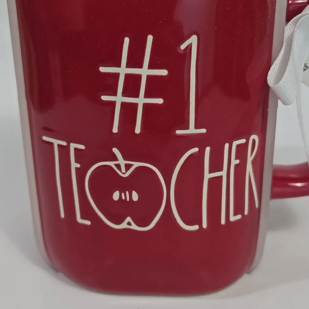 Rae Dunn #1 Teacher Gift Mug Apple Pencil‎ Lid Red Academia Coffee NWT